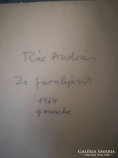 Rác András (1926 - 2013) Zs. furulyázik 1964  Guache  Eredeti Garanciával!