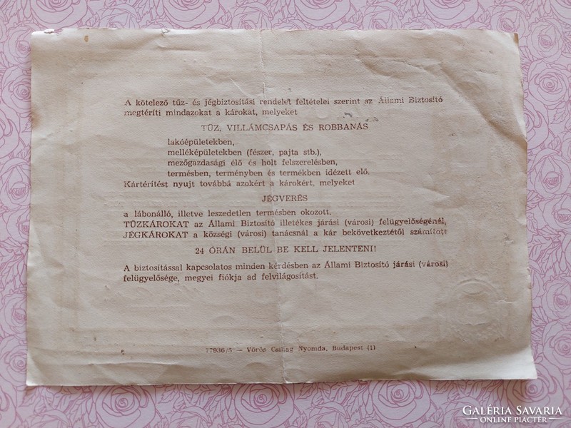 Régi dokumnetum 1953 ÁB Biztosítási Okirat