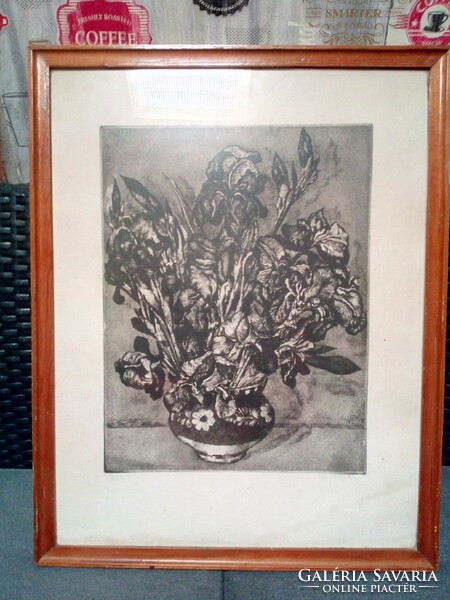 Etching by Éva Scultéty. Artistically verified signed etching/iris/