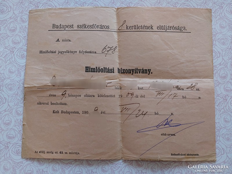 Old document 1909 smallpox vaccination certificate