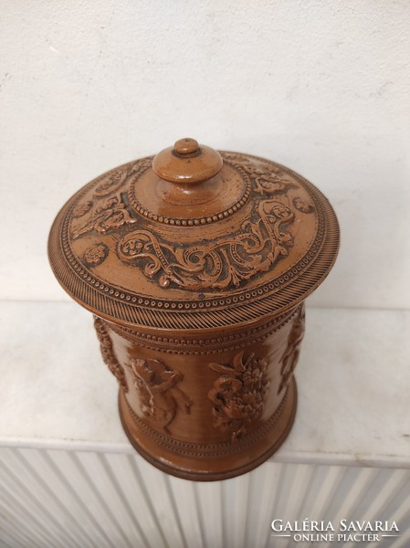 Antique tobacco holder with lid, patina, decorative hard ceramic, Bavaria, 19th century 138 6536
