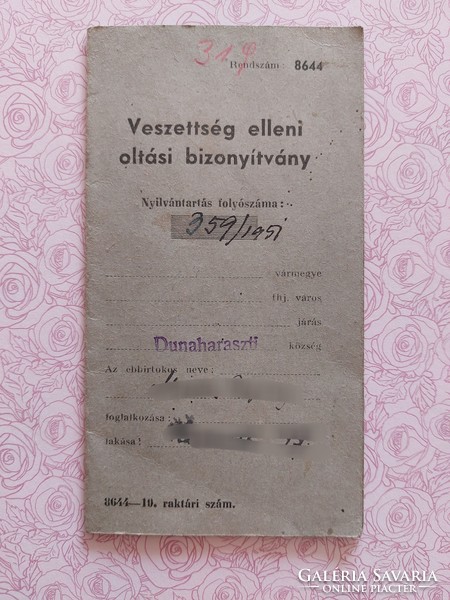 Old document 1951 vaccination certificate