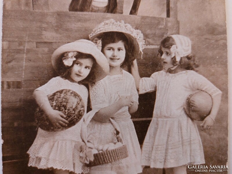 Régi húsvéti képeslap 1918 fotó levelezőlap kislányok