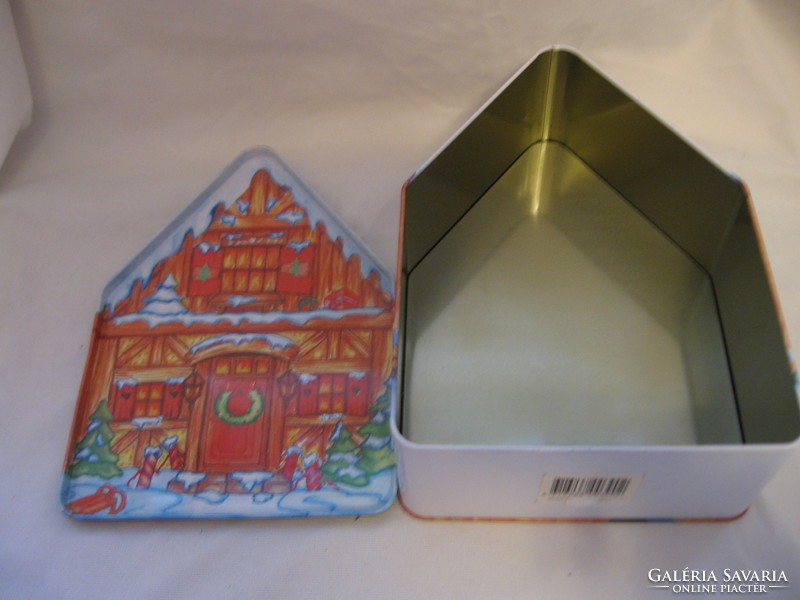 Christmas Santa Claus fackelmann in metal box with gingerbread house