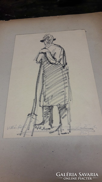 Mátyás Réti 1963, man with a fork, ink drawing