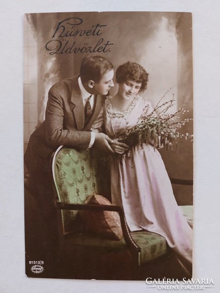 Régi húsvéti képeslap 1916 fotó levelezőlap szerelmespár