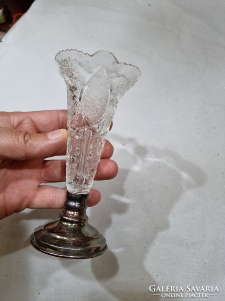 Old silver crystal vase with base