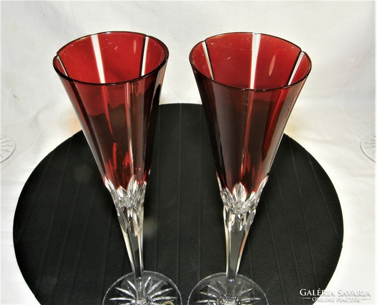 Ajka Kristály - Ruby Red Castille 24% Pbo pezsgős pohár készlet 8 db-os