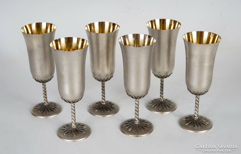 Silver champagne glass set - with gold-plated interior