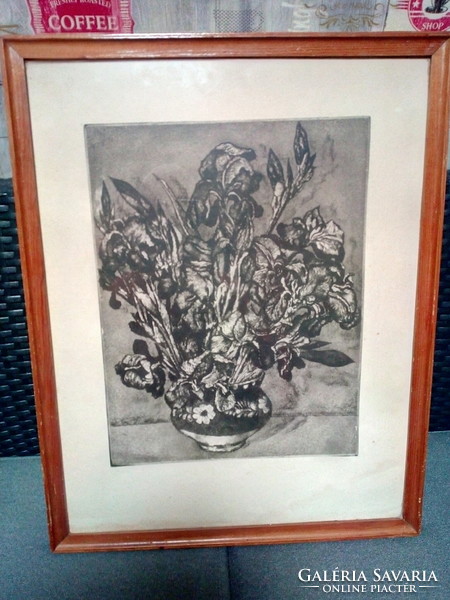 Etching by Éva Scultéty. Artistically verified signed etching/iris/