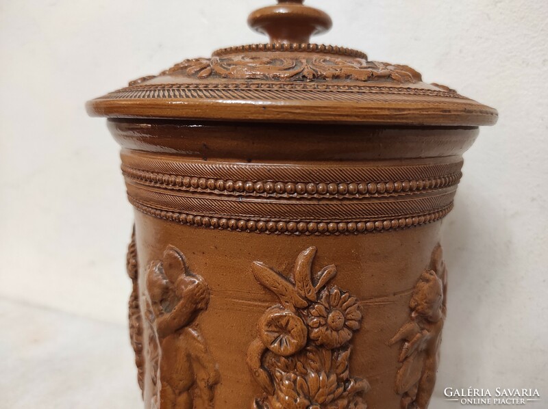 Antique tobacco holder with lid, patina, decorative hard ceramic, Bavaria, 19th century 138 6536