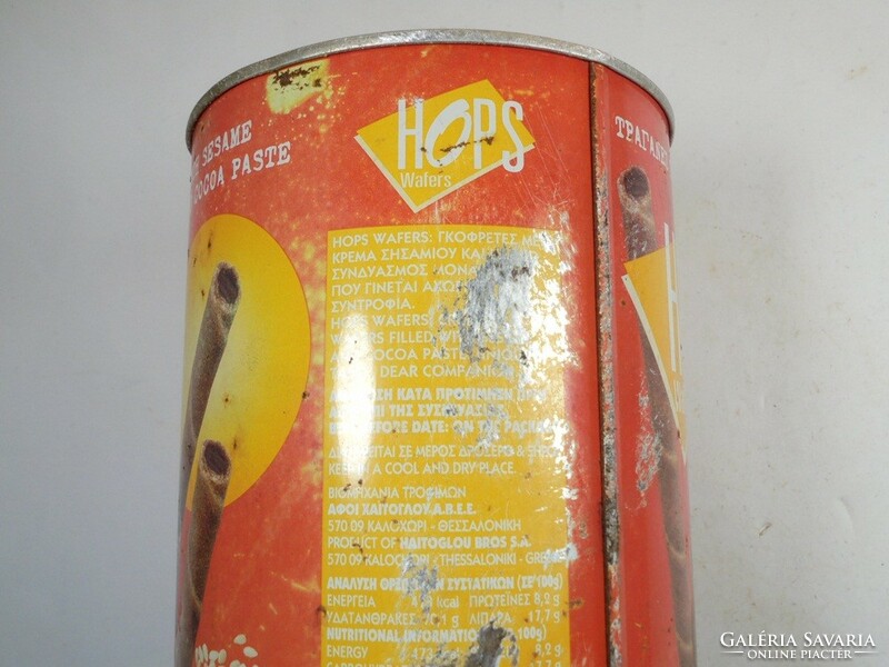 Retro fémdoboz fém pléh doboz - HOPS Wafers csokis ostya roletti - Macedón gyártmány