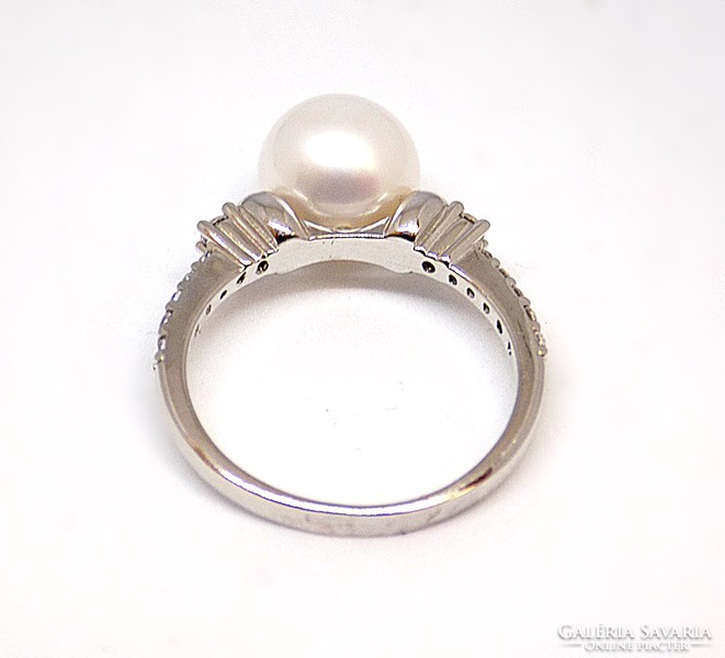 Beaded white gold ring (zal-au105807)