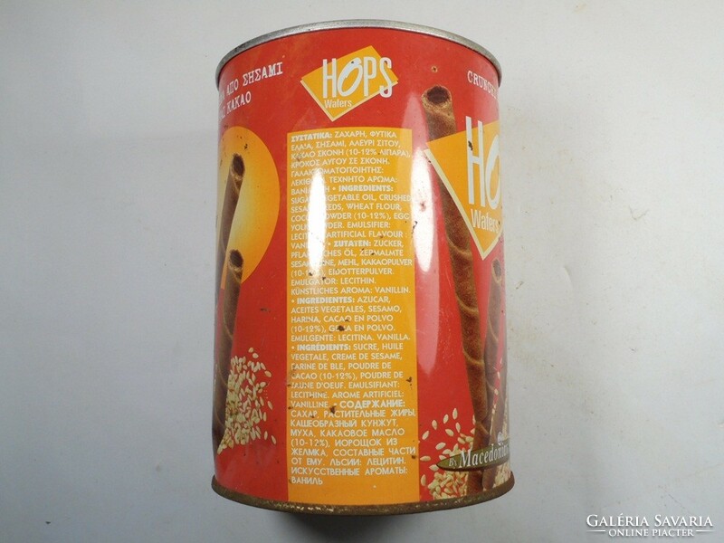 Retro fémdoboz fém pléh doboz - HOPS Wafers csokis ostya roletti - Macedón gyártmány
