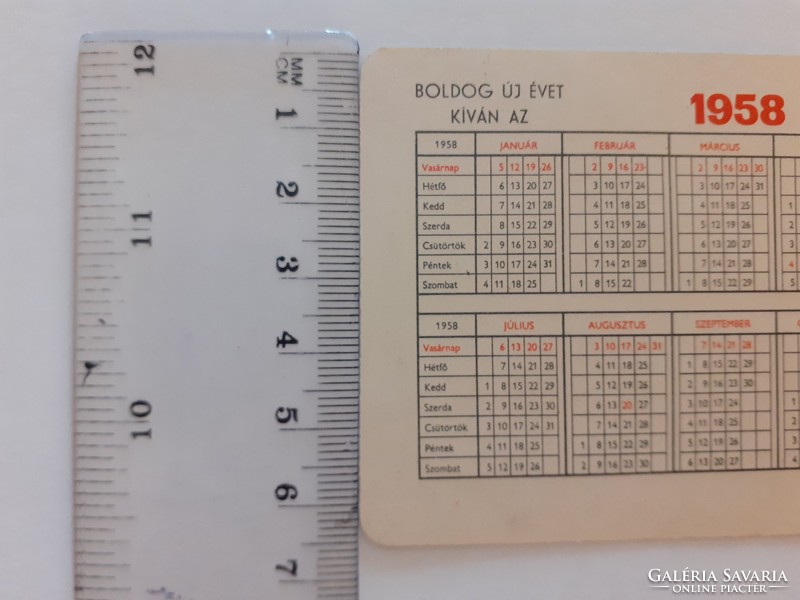 Régi naptár 1958 kártyanaptár Országos Takarékpénztár