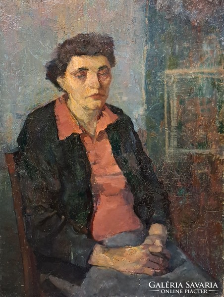 András Balogh: female portrait (oil painting 80x60 cm) signed