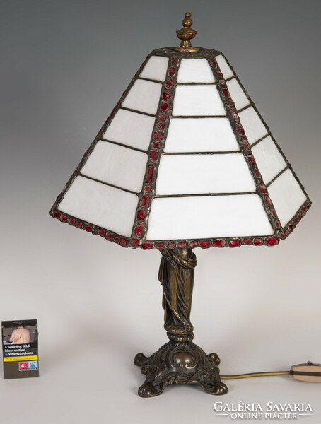 Tiffany-style table lamp with a female-shaped lamp body