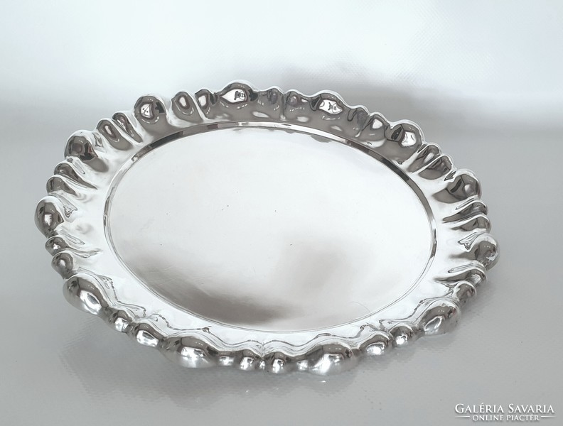 Ezüst, art deco kör alakú, hólyagos tálca (325 g)