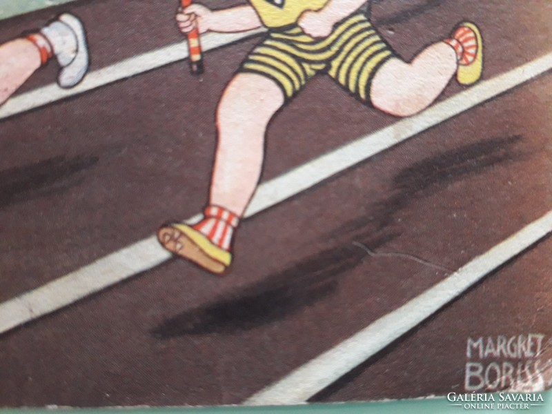 Old postcard margret boriss drawing postcard kids sport running