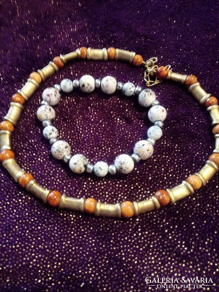 Jasper stone necklace with copper spacers + bracelet