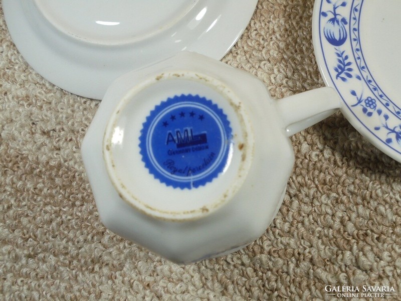 Retro jelzett AML Royal porcelán hagymamintás kávés teás tea kávé szett - 1 csésze 2 kistányér