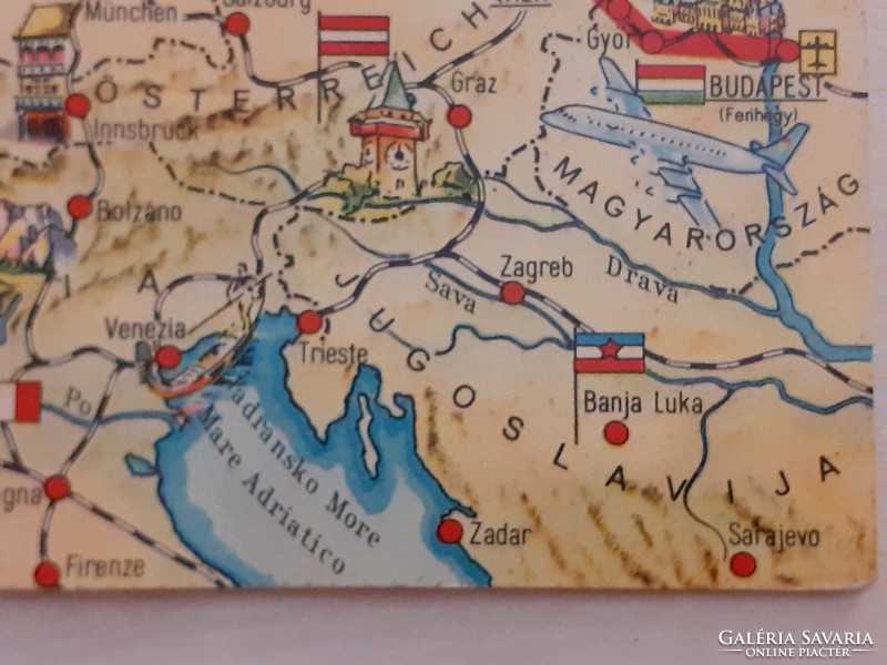 Régi képeslap 1964 MALÉV térkép levelezőlap