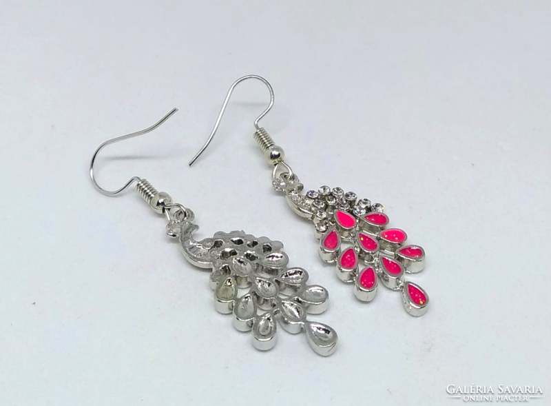 Peacock pink opal and rhinestone crystal earrings