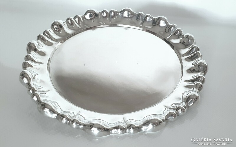 Ezüst, art deco kör alakú, hólyagos tálca (325 g)