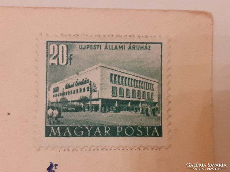 Régi képeslap 1954 utcakép litográfia levelezőlap