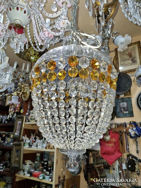 Renovated Czechoslovak crystal basket chandelier