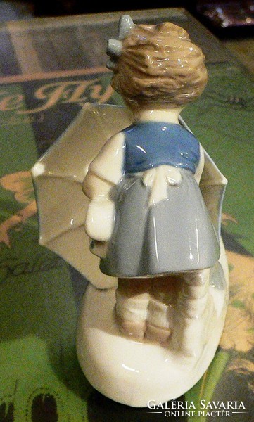 Underglaze porcelain umbrella little girl with goose