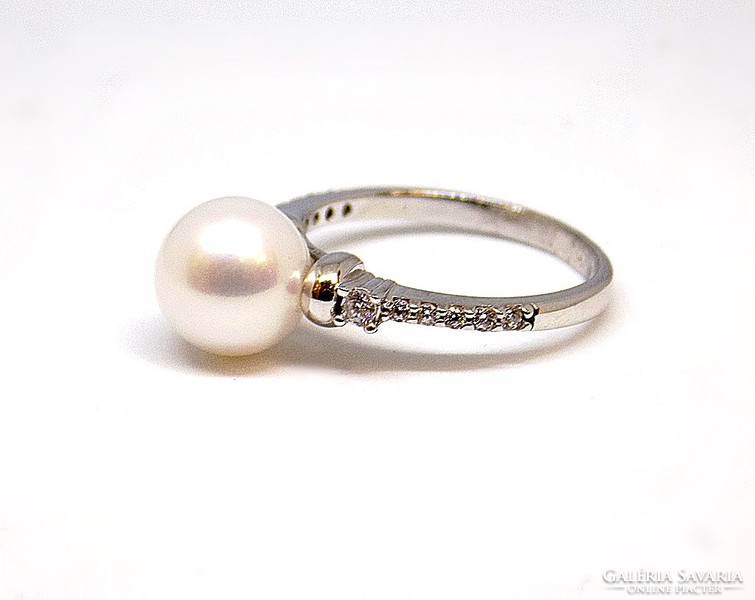 Beaded white gold ring (zal-au105807)