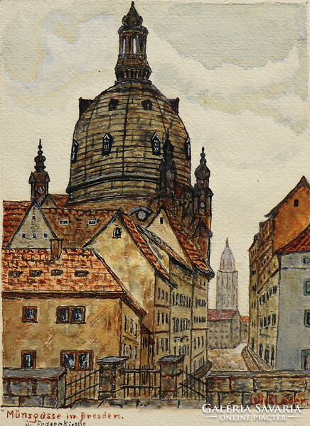 Dresden street, German painter, marked