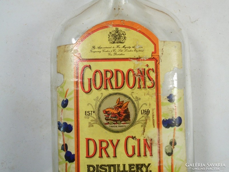 Retro régi Gordon's Dry Gin üveg palack papír címkés alkohol - kb. 1980-as évek