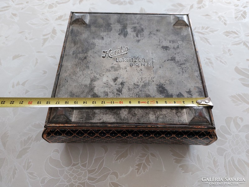 Old candied metal box with cyclamen pattern vintage haribo licorice bonn large gift box
