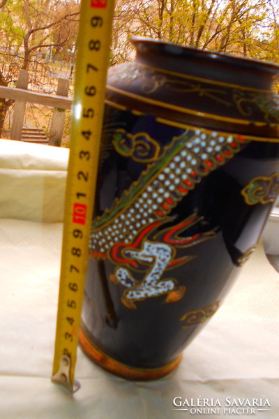 Satsuma Japanese hand-painted vase - dragonfly pattern rare black base 18 cm