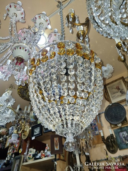Felújított csehszlovák kristály kosaras csillár