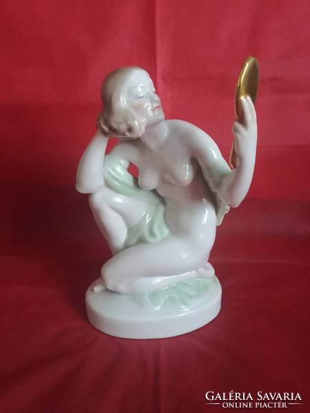 Herend porcelain, woman with mirror, female nude