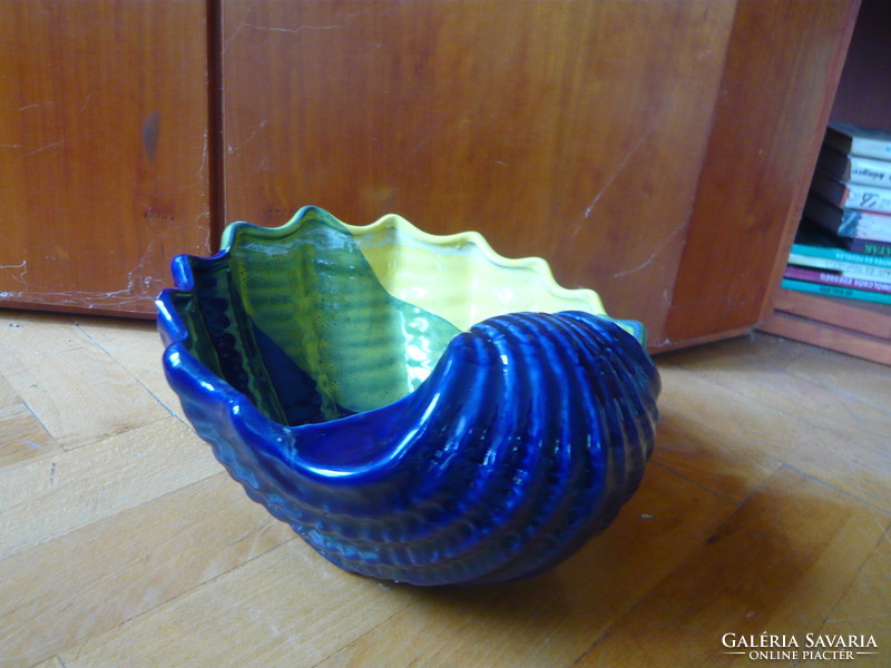 Kék-sárga óriási  kagyló alakú porcelán  23 cm-es mély tál