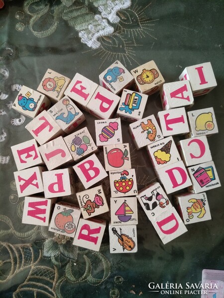 English ABC cubes, word puzzle with picture letters, language learning game, negotiable