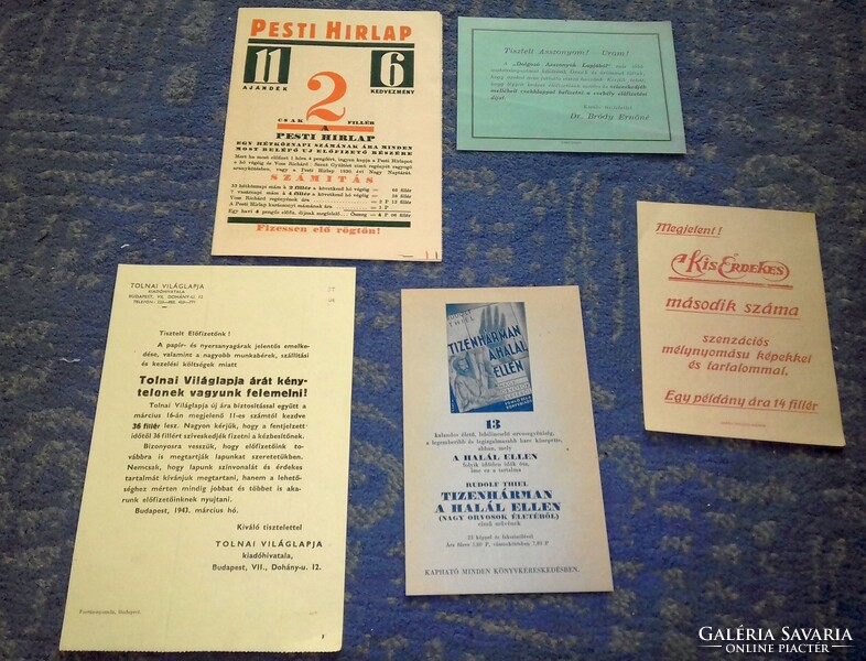Pre-war small print, newspaper, magazine subscription notices, flyers, advertising