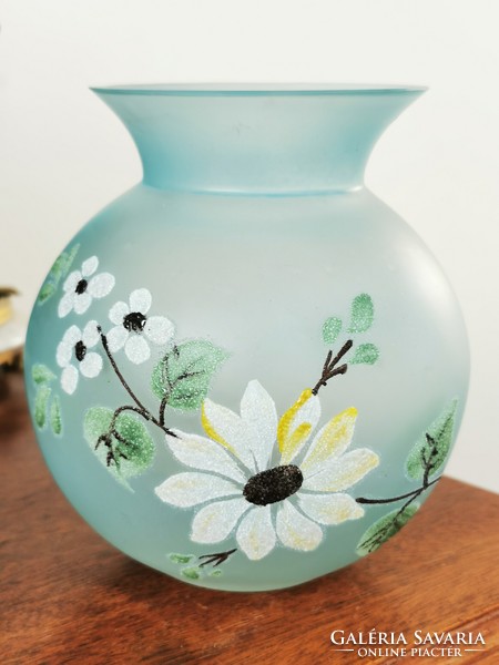 Turquoise floral sphere glass vase