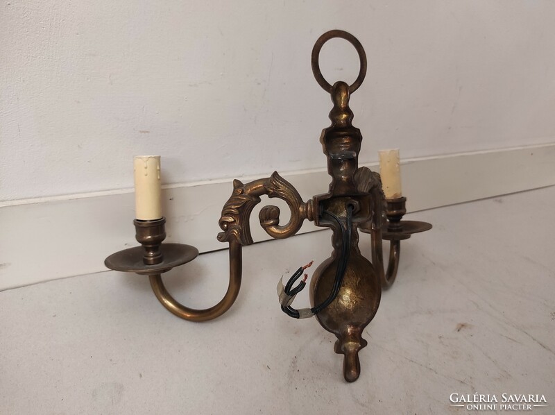 Antique large copper wall arm 1 piece 2 arm patinated Flemish wall lamp 765 6502