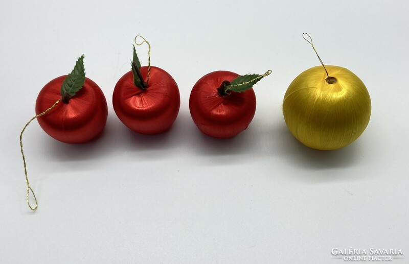 Old retro Christmas tree decorations, silk ornament, apple and sphere