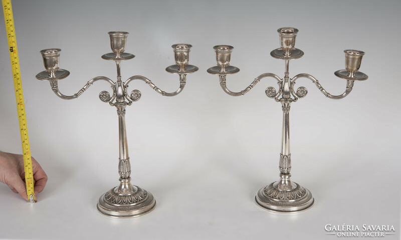 Silver 3-pronged candle holder in pairs