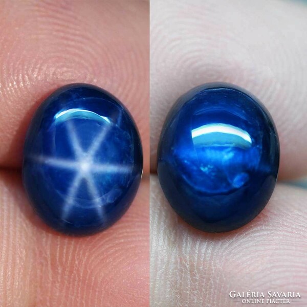 9.89Ct natural 6-ray star sapphire, deep blue oval cabochon