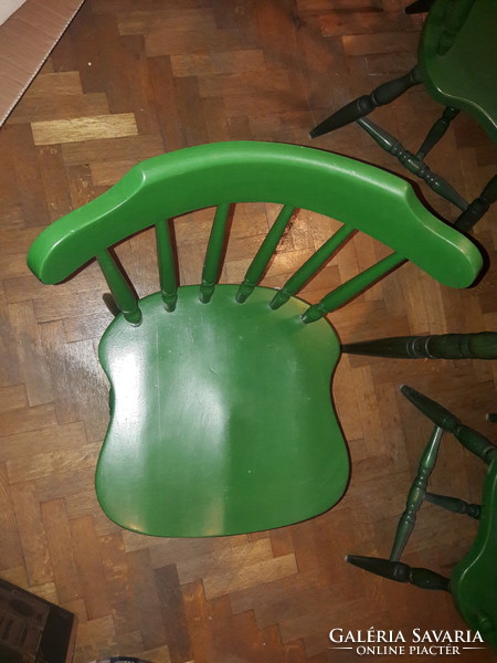 Retro Bonanza zöld ebédlő étkező tömörfa fa asztal 6 szék garnitúra esztergált lábakkal