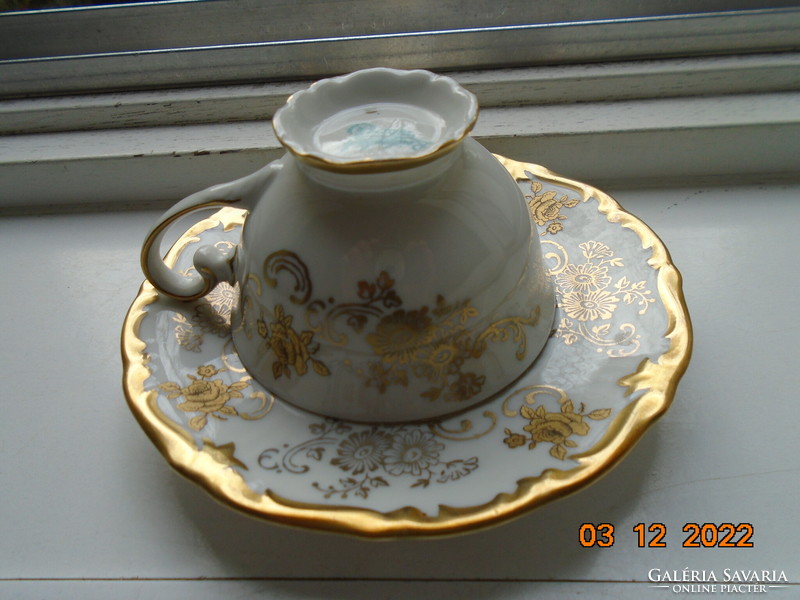 1949 Opulent Hand Painted Gold Floral Designs Reichenbach German Baroque Coffee Cup with Coaster