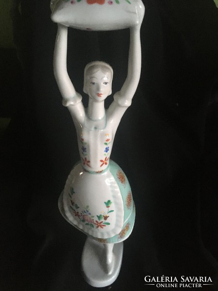 Hollóháza-matyó girl in national costume - porcelain statue