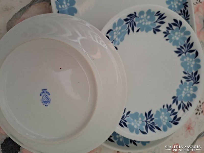 Alföldi ritka kék virágos porcelán retro kínáló készlet Ovális kínáló sütis tányérok
